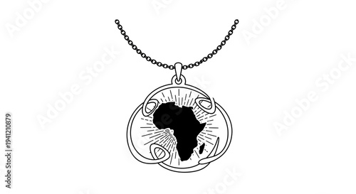 Elegant minimalist African continent pendant necklace with radiant sunburst details and flowing