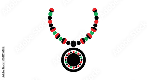 Stylized Beaded Necklace Adorned with Pan-African Colors and Bold Geometric Pendant Representing