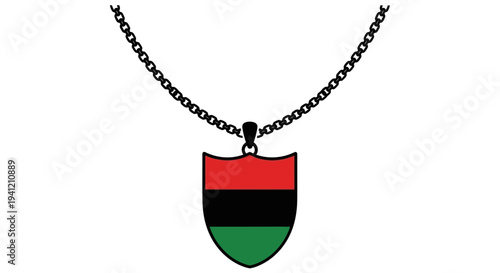 Vibrant Red Black Green Shield Pendant on a Chain Representing Unity and Cultural Heritage