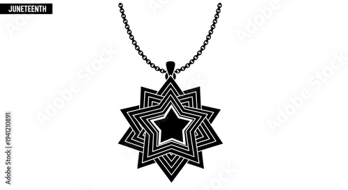 Stylized monochrome star medallion on a chain symbolizing liberation and cultural pride artwork