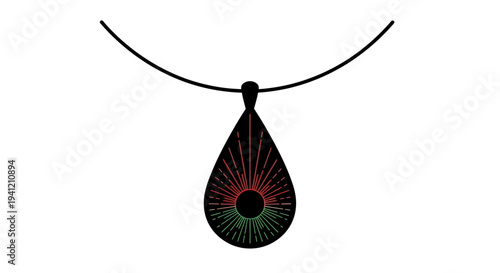 Vibrant teardrop pendant with radiating red and green lines for cultural expression