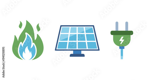 Renewable energy sources icons set.