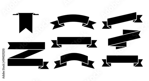 Banners black ribbon set with various styles and shapes featuring banner, decoration, label with sign and symbol