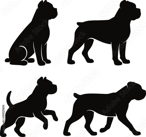 Cane Corso dog silhouettes set