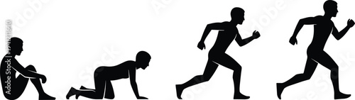 Running, athlete, silhouettes, start, sprint, runner, sport, training, fitness, motion, race, exercise, vector, illustration, collection, running, action, speed, design, concept