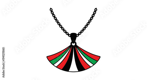 Vibrant striped pendant necklace with a distinctive fan-like design suspended from a simple