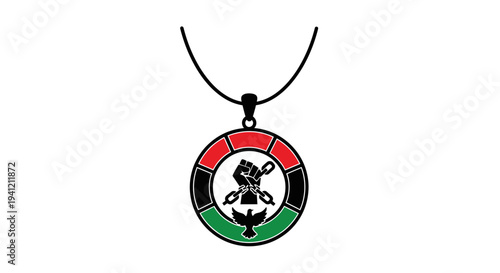 Symbolic Pan-African pendant featuring a powerful fist, broken chains, and a freedom bird