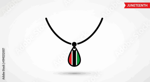 Stylized necklace with a red, black, and green teardrop pendant commemorating Juneteenth freedom