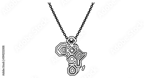 Abstract geometric africa map pendant outline vector graphic on chain depicting cultural heritage