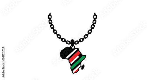 Stylized graphic depiction of an african continent map pendant adorned with national colors on a