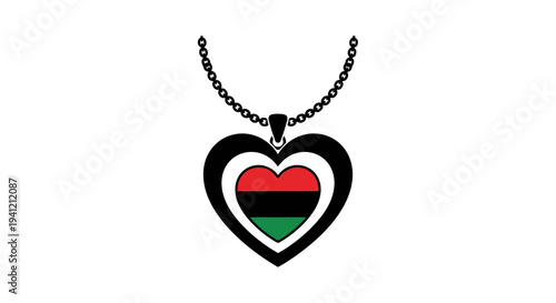 Symbolic heart pendant necklace featuring vibrant Pan-African colors celebrating heritage and