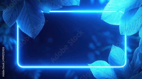 Neon rectangle with leaves on transparent