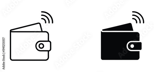 Digital wallet icon with a credit card and wireless signal waves indicating contactless payment technology