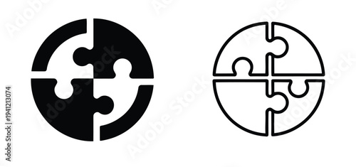 Puzzle Line Icon Collection. Editable Stroke. Puzzle icon set, thin line icons, editable stroke, puzzle game illustration. Puzzle pieces coming together in circular formation. 