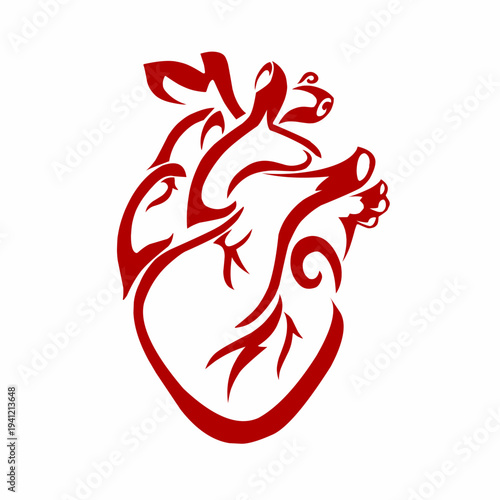 Human Anatomic Heart Tribal Tattoo Style Vector Illustration Isolated on White