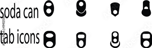 Modern soda can tab icon set, vector aluminum pull tab from a soda or beverage can, open tab close-up. harmonious logo variations of the same emblematic concept, drink packaging and refreshment symbol
