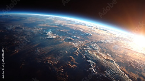 Earth from space with sunlight