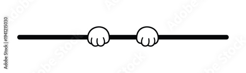 Cute cat paws peeking over a horizontal line, black and white minimal design