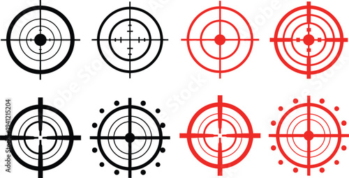 Target Crosshair Icon Set Vector, Aim Reticle Scope Symbols, Shooting Target Icons Collection