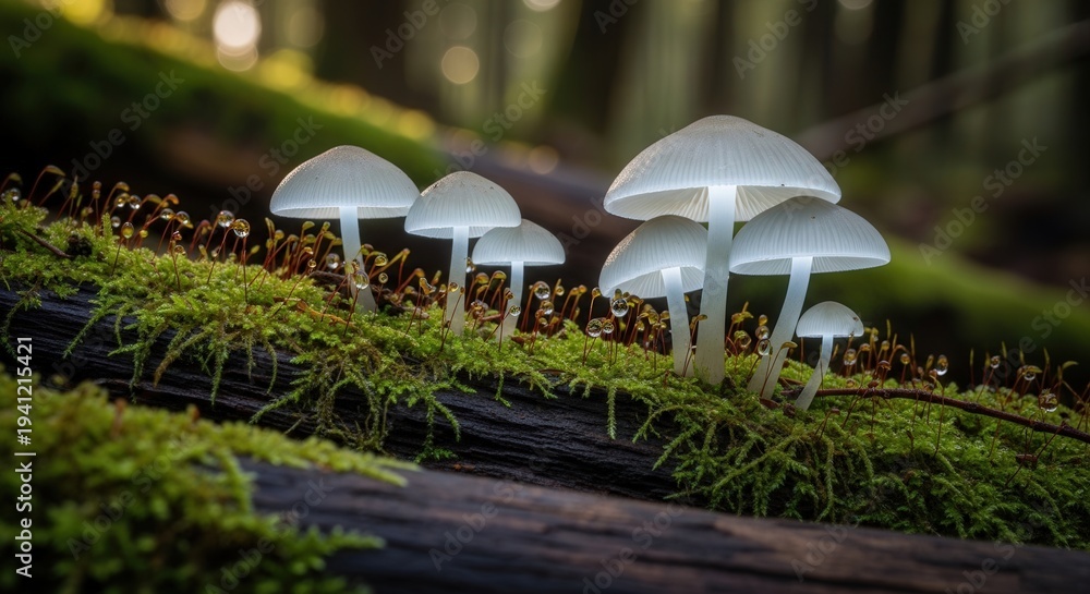 Fototapeta premium Enchanting Glow of Bioluminescent Mushrooms Illuminating Forest Floor