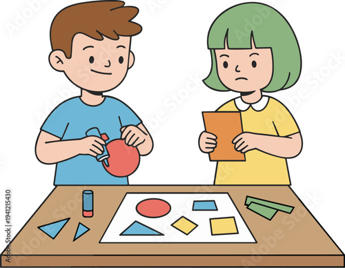 kids, doing, paper, craft, shapes, children, classroom, activity, learning, creativity, diy, education, art, project, fun, preschool, illustration, hobby, colorful, handmade