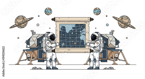Astronauts working on space telescope observatory.