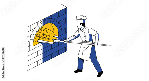 Baker Removing Pizza from Brick Oven.