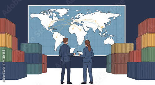 Businessmen Discussing Global Shipping Logistics Operations.