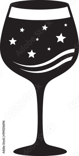 Black wine glass with white stars and stripes also transparent background