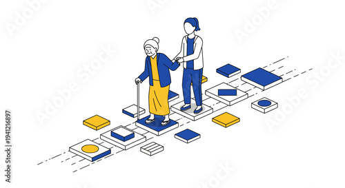 Elderly Person Assisted by Younger Adult.