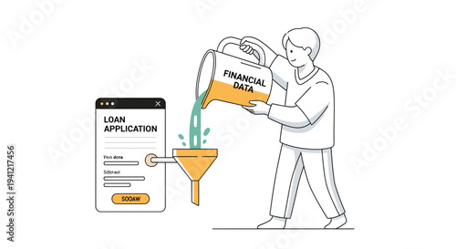 Man Pouring Money from Can into Funnel.