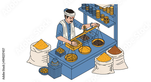 Man Preparing Spices on Blue Table.