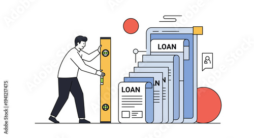 Man Pushing Large Stack of Loan Documents.