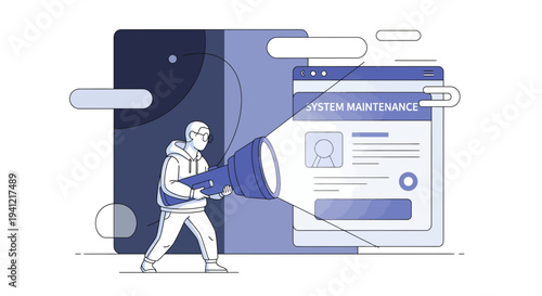 Man Pushing Large System Maintenance Screen.