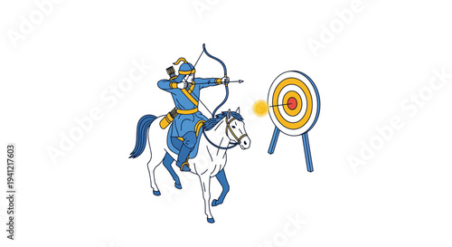 Medieval Knight on Horseback Shooting Bow.