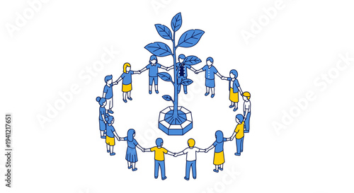 People Holding Hands Around a Plant.