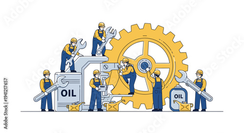 Oil Industry Workers Maintaining Large Gear.