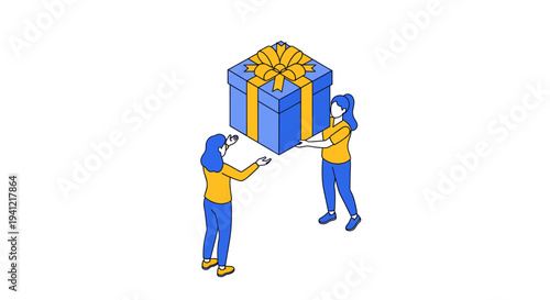 Two People Exchanging a Gift Box.