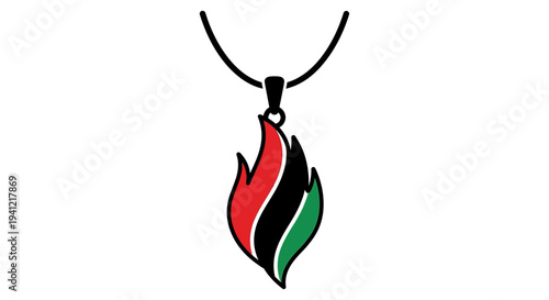 Symbolic necklace pendant featuring a flame design in vibrant Pan-African colors, depicting unity