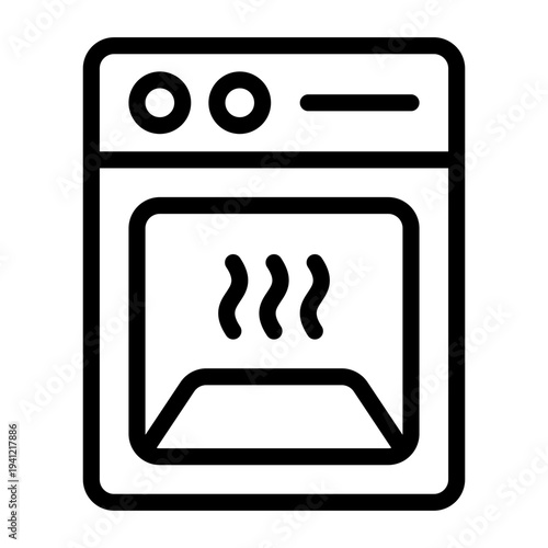 Kitchen Appliance Oven Line Art Icon with Heat Symbol