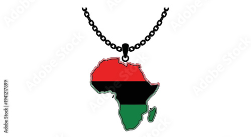 Stylized African Continent Pendant with Pan-African Colors on a Simple Chain Necklace Vector