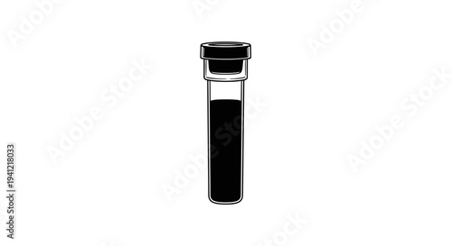 Sleek monochromatic graphic illustration of a laboratory test tube with a sealed cork stopper