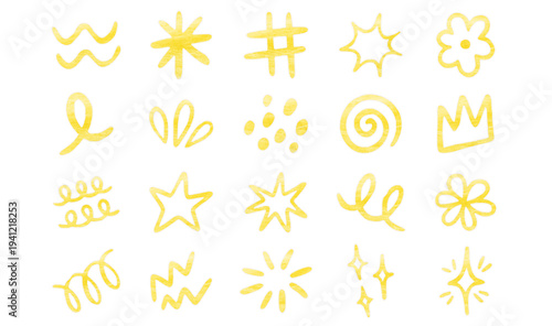 Decorative hand drawn doodles with crayon texture collection set