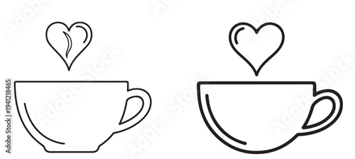 A simple line drawing of two teacups with hearts rising from them