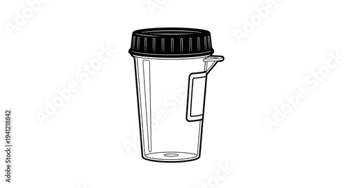 Clinical laboratory specimen container vector line art with secure black screw cap and label area