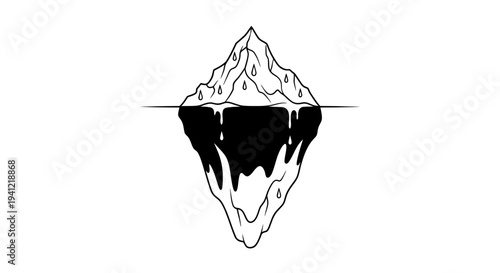 Graphic illustration of a melting iceberg showing both its visible and submerged mass with