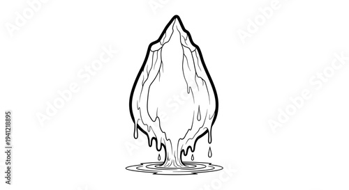 Black outline drawing of a melting organic structure creating a water ripple effect