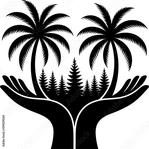World Environment Day Palm tree silhouette vector on tropical beach