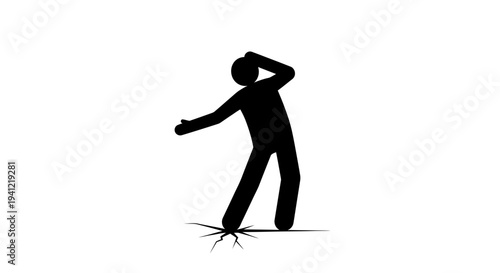 Simple silhouette art showing a person reacting to a sudden surface fracture underfoot causing