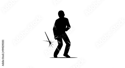 Symbolic silhouette illustrating emotional distress with fracturing lines and a piercing element